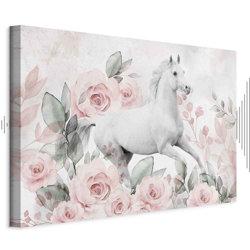 Horse and Roses Floral Canvas Print
