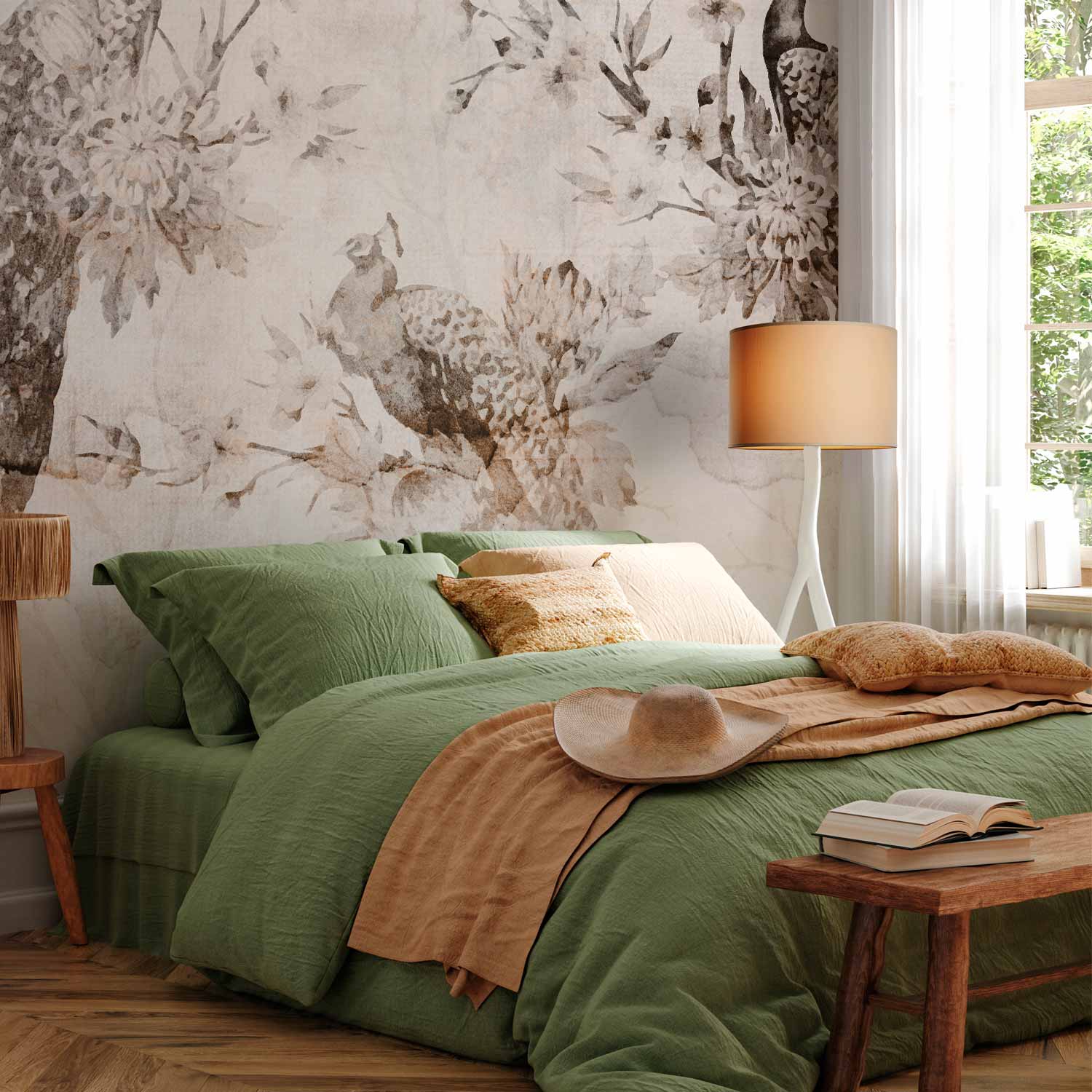 Delicate Beige Peacock Nature Wall Mural