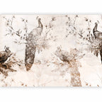 Wall Mural with Peacocks in Beige