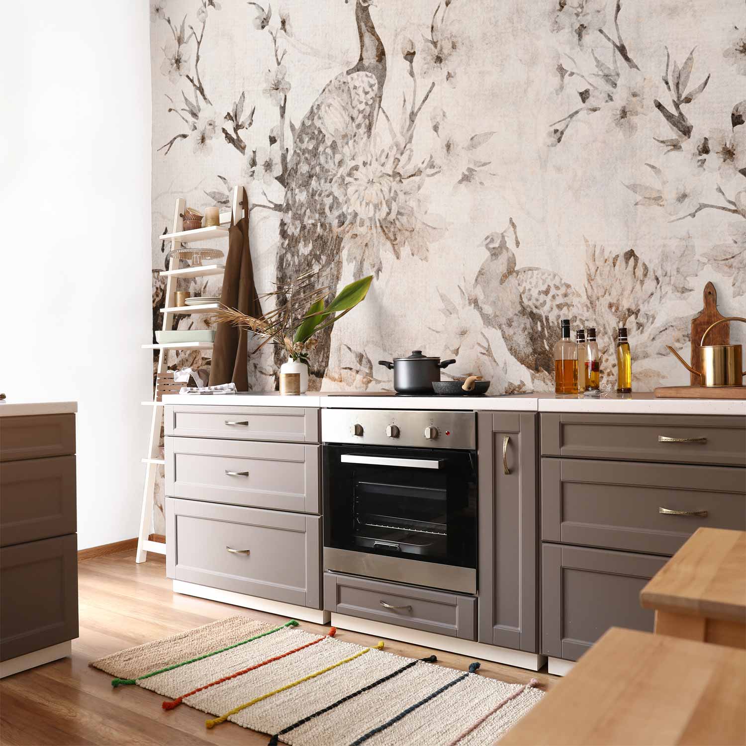 Delicate Beige Peacock Nature Wall Mural