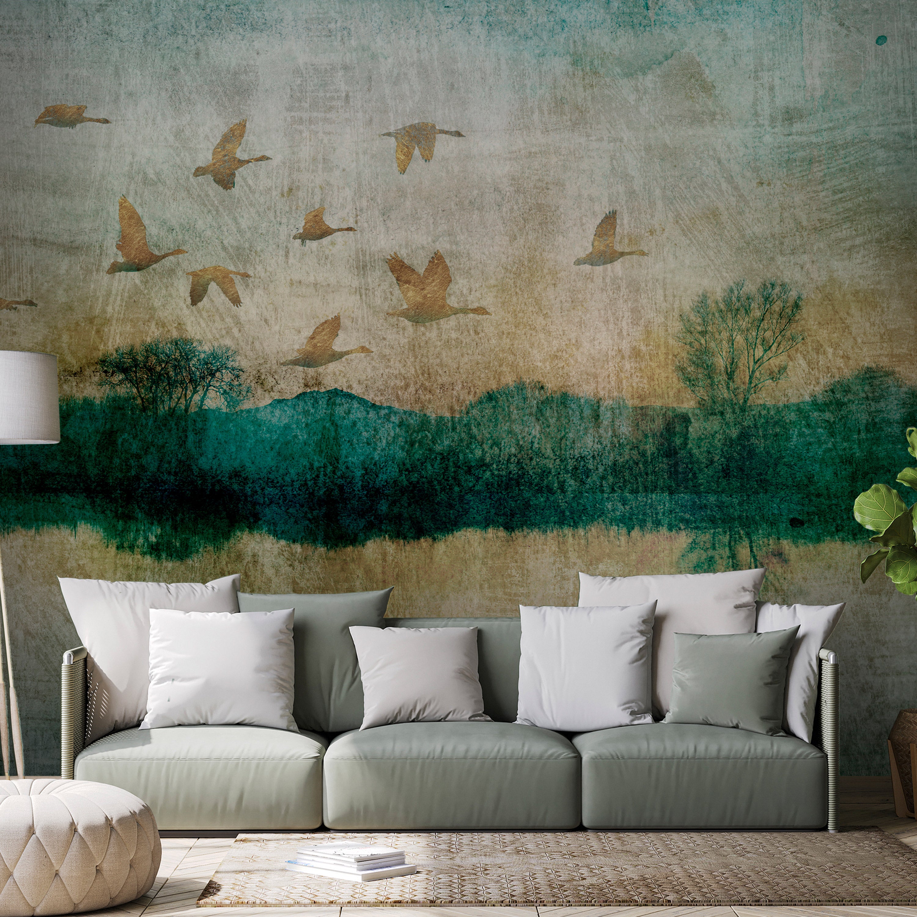 Wall Mural Golden Ducks - Animals