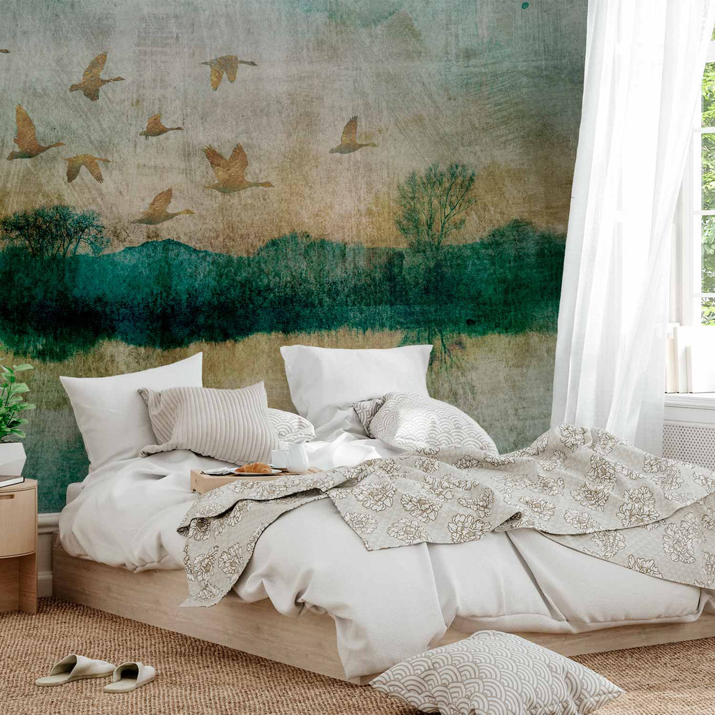 Golden Ducks Lake Nature Wall Mural