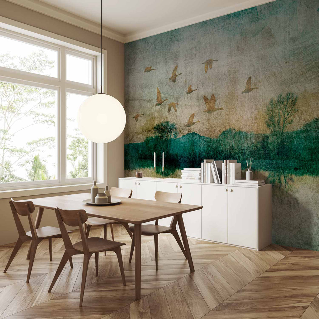 Golden Ducks Lake Nature Wall Mural