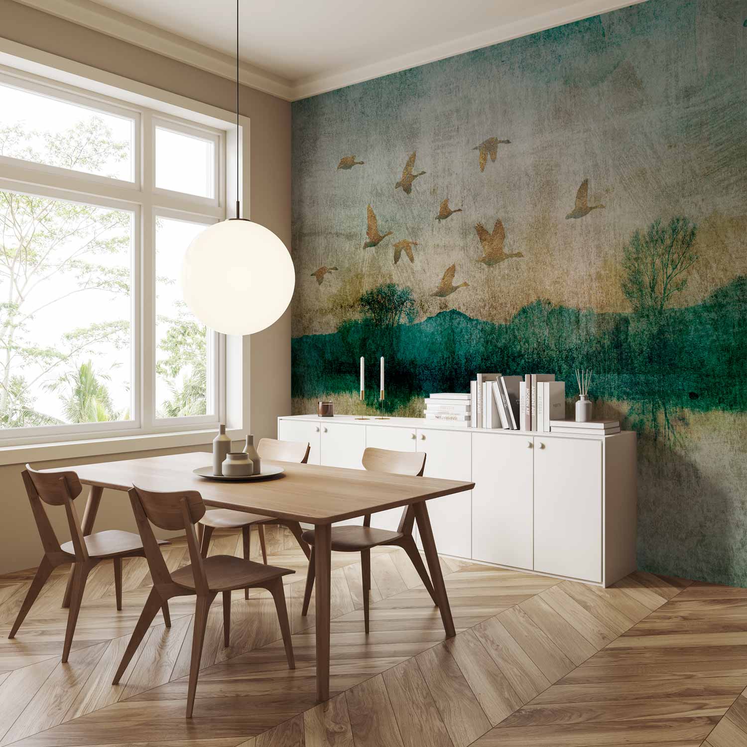 Golden Ducks Lake Nature Wall Mural