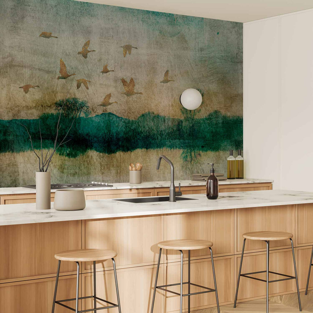 Golden Ducks Lake Nature Wall Mural