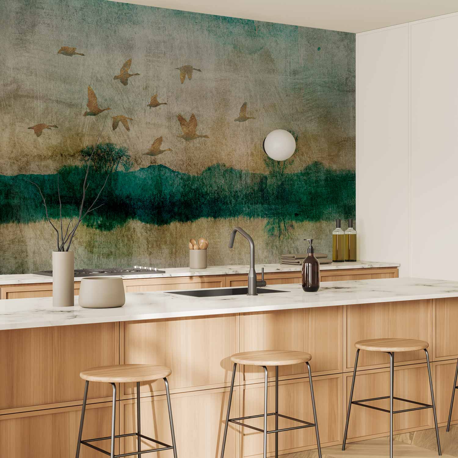 Golden Ducks Lake Nature Wall Mural