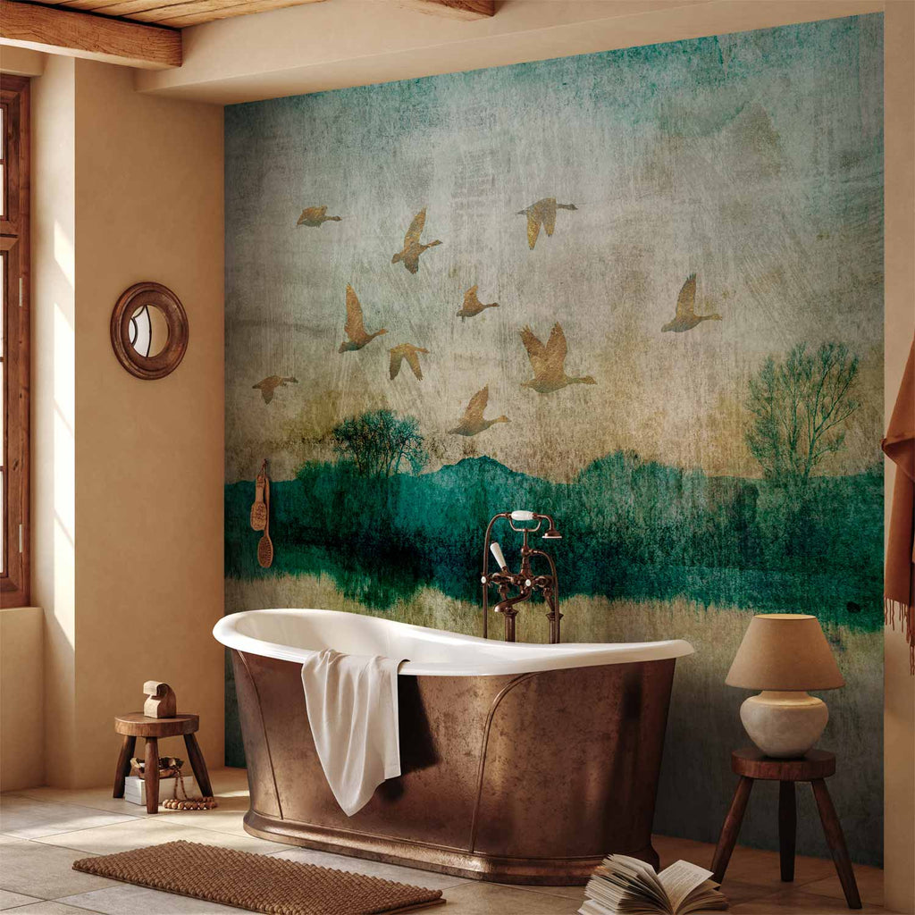 Golden Ducks Lake Nature Wall Mural