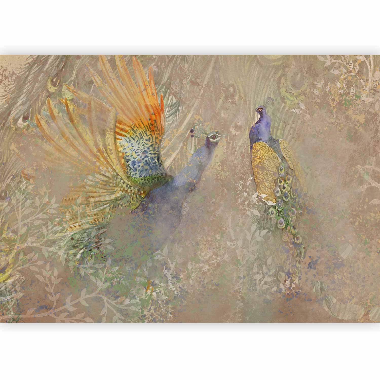 Wall Mural - Peacocks in Dance - Bird motif in abstract pattern