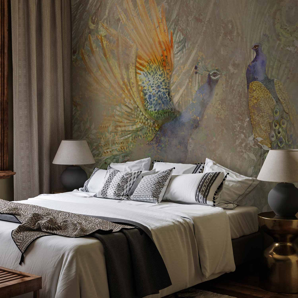 Peacocks in Dance Abstract Pattern Wall Mural