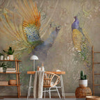 Peacocks in Dance Abstract Pattern Wall Mural