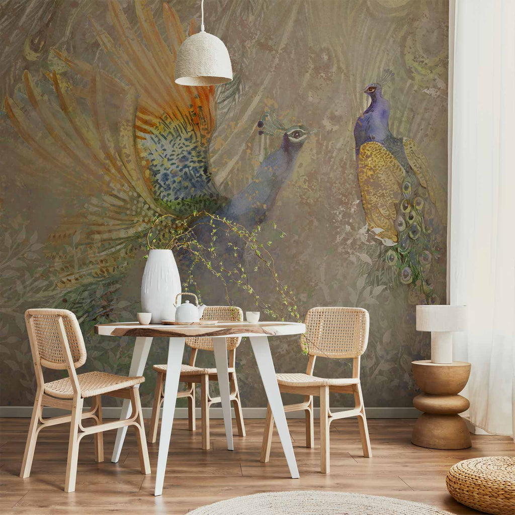 Wall Mural - Peacocks in Dance - Bird motif in abstract pattern