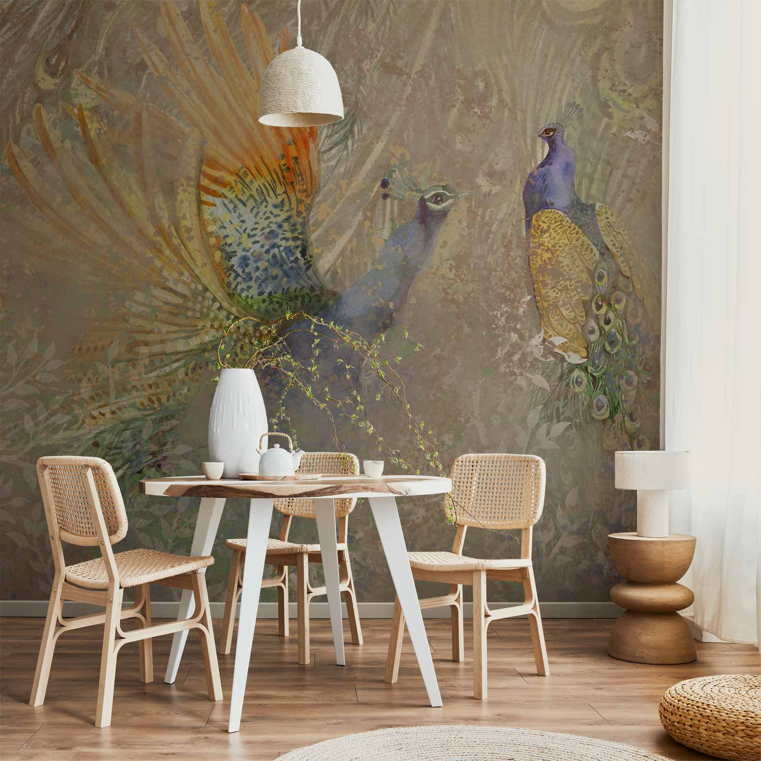 Wall Mural - Peacocks in Dance - Bird motif in abstract pattern