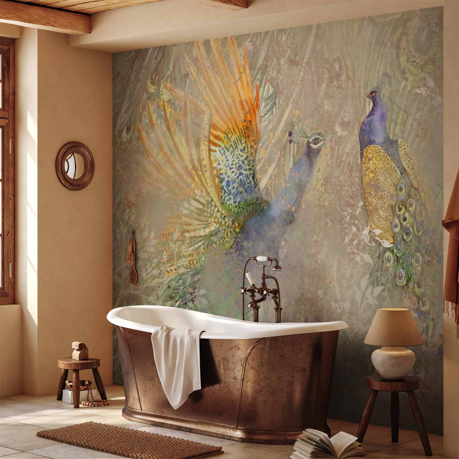 Peacocks in Dance Abstract Pattern Wall Mural