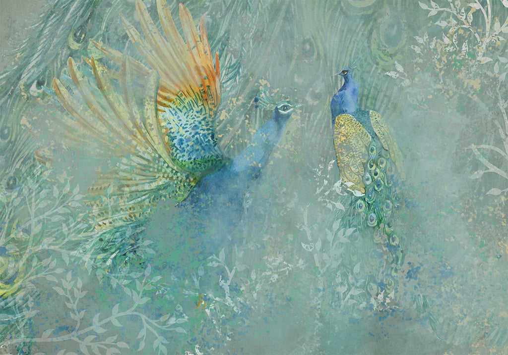 Wall Mural - Peacocks Dancing - Multicoloured