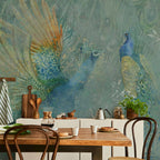 Wall Mural - Peacocks Dancing - Multicoloured