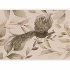 Wall Mural Bird Among Leaves with Floral Peacock in Cool Tones