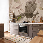 Peacock Bird Leaves Floral Wall Mural