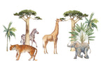 Wall Mural Jungle Animals on White Background Watercolour