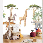 Wall Mural Jungle Animals on White Background Watercolour