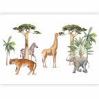Wall Mural Jungle Animals on White Background Watercolour