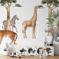 Watercolor Jungle Animals White Wall Mural