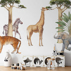 Wall Mural Jungle Animals on White Background Watercolour