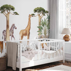 Watercolor Jungle Animals White Wall Mural