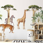 Wall Mural Jungle Animals on White Background Watercolour