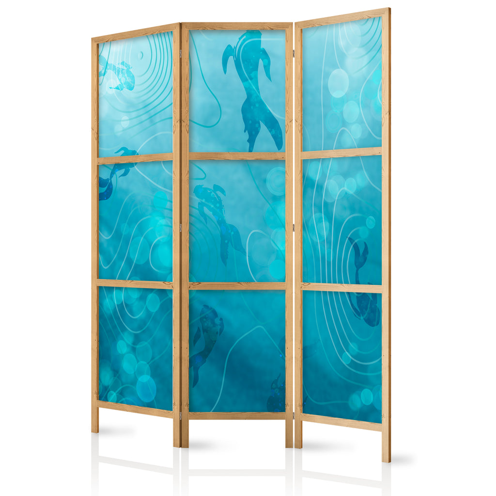 Japanese Room Divider - Koi Fish Under the Water Surface, Navy & Blue