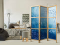 Blue School of Fish 3-Panel Japanese Room Divider