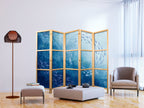 Japanese Room Divider - Blue Fish Motif - 5-Panel