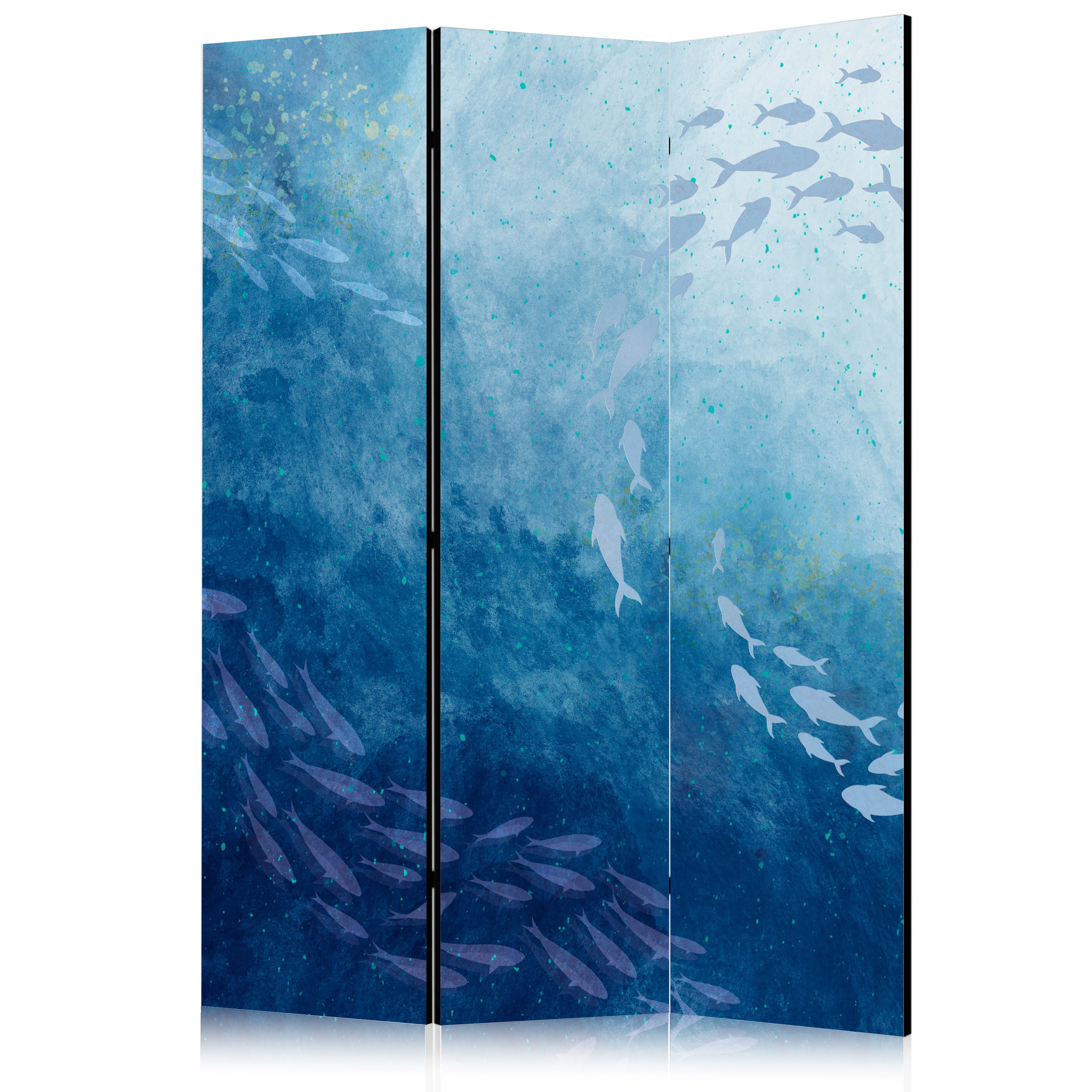 Room Divider with Fish Motif in Blue Hues