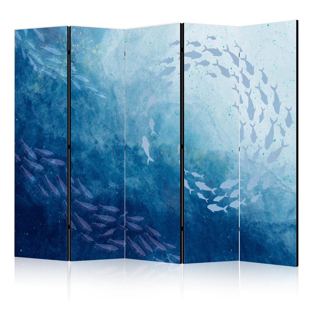 Room Dividers - Schools of Fish - Luminous Clusters of Fish in Blue Colors Among Sea Depths