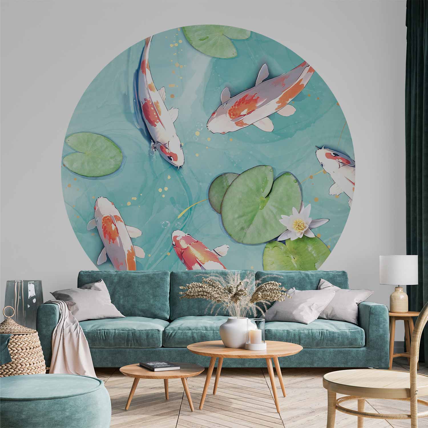 Japanese Koi Pond Round Wall Mural