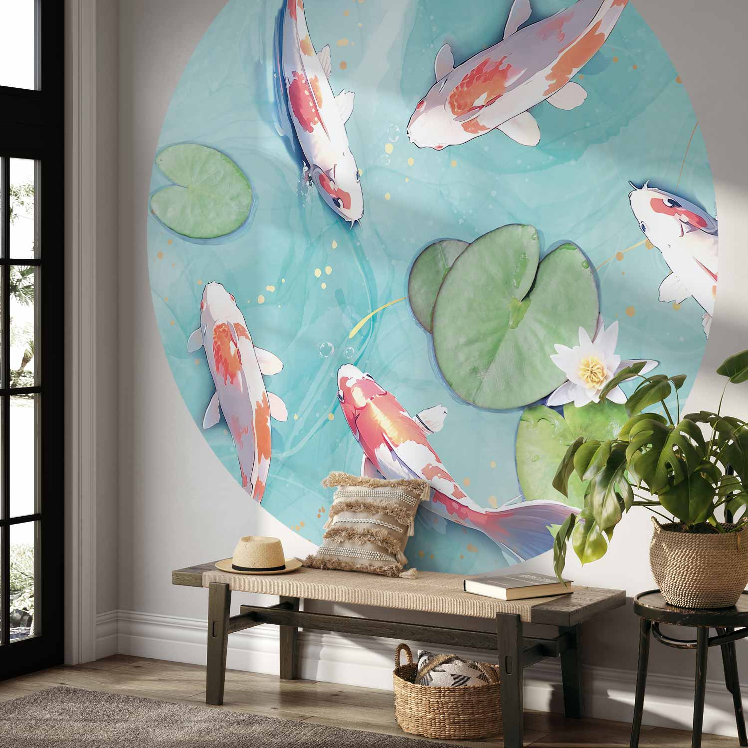 Japanese Koi Pond Round Wall Mural