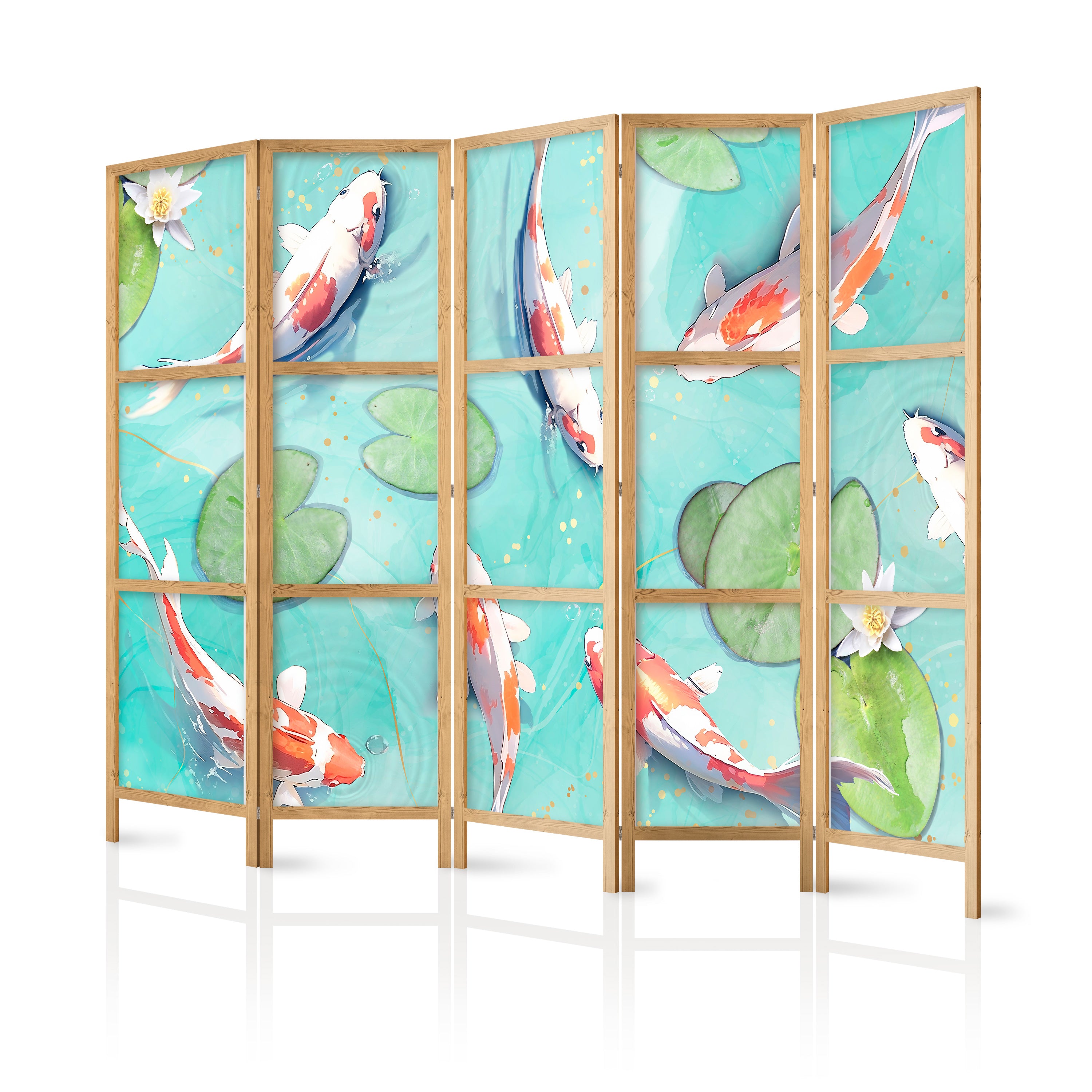 Japanese Room Divider with Koi Fish and Water Lilies