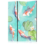 Room Divider - Spectacular White-Orange Koi Fish in Crystal Water with Water Lilies