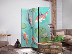 Room Divider - Spectacular White-Orange Koi Fish in Crystal Water with Water Lilies