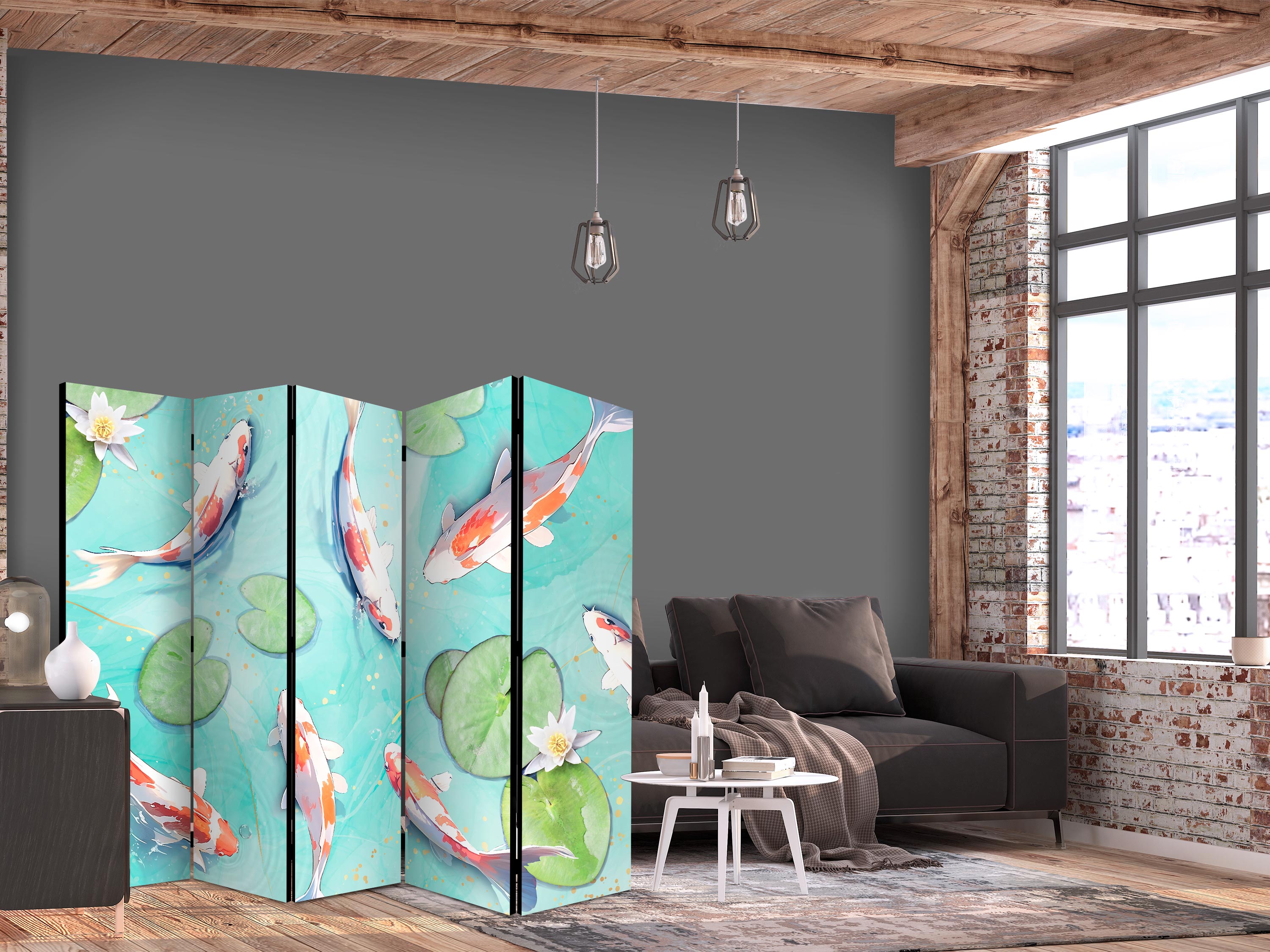 Room Divider 5-panel Animals Koi Fish