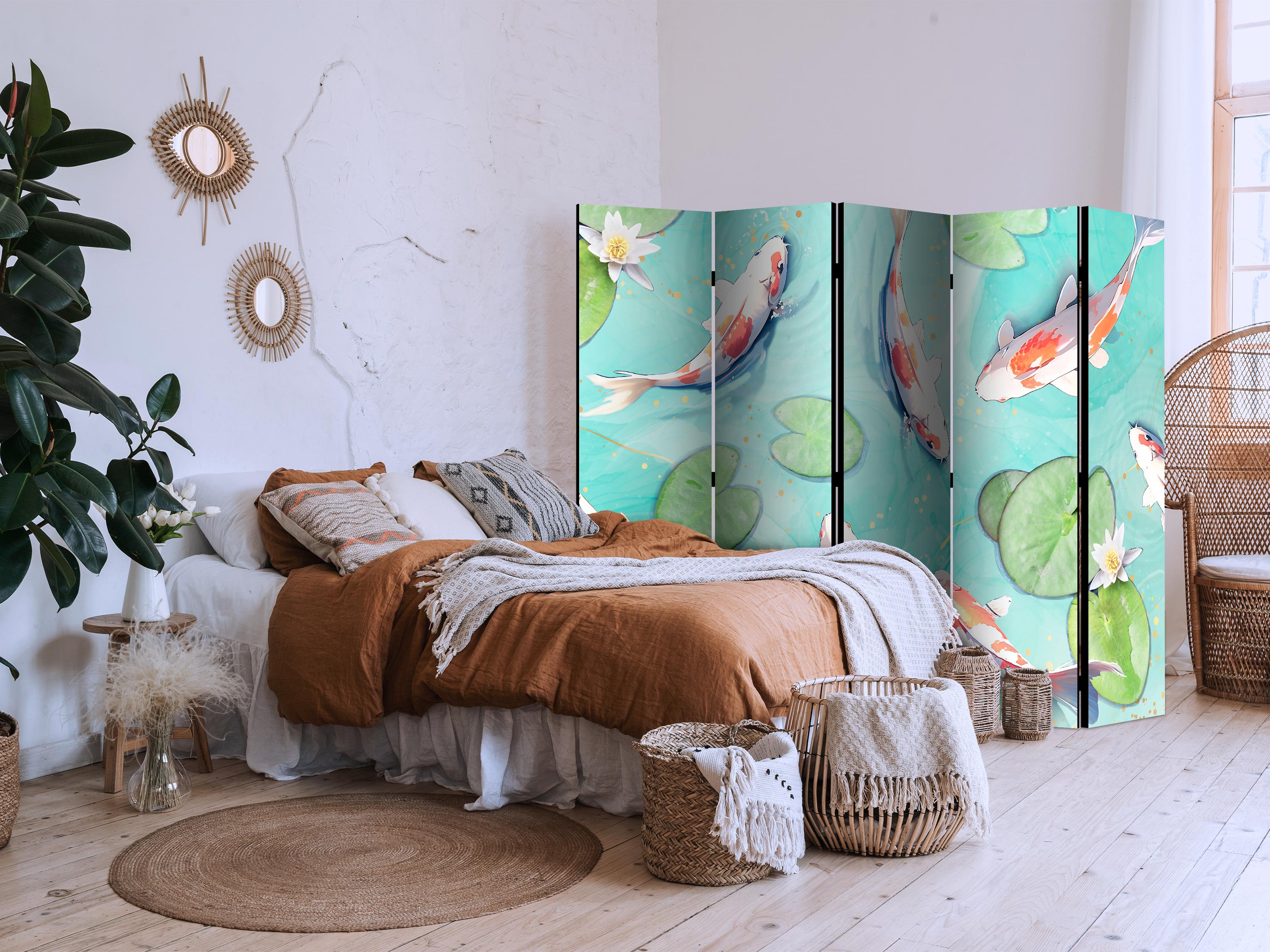 Room Divider 5-panel Animals Koi Fish