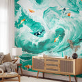 Japanese Fish and Waves Wall Mural