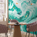 Japanese Fish and Waves Wall Mural