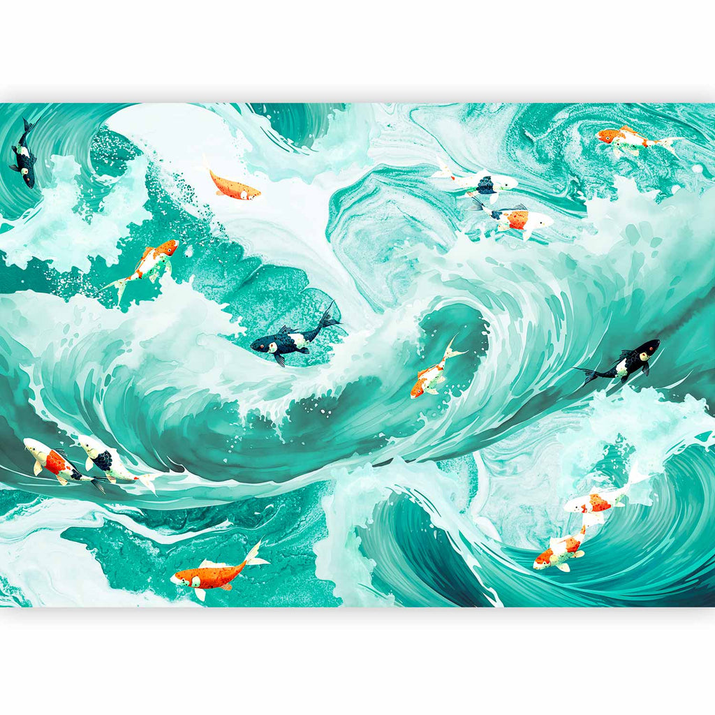 Japanese Fish and Waves Wall Mural