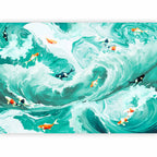 Japanese Fish and Waves Wall Mural