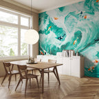 Japanese Fish and Waves Wall Mural