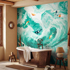 Japanese Fish and Waves Wall Mural