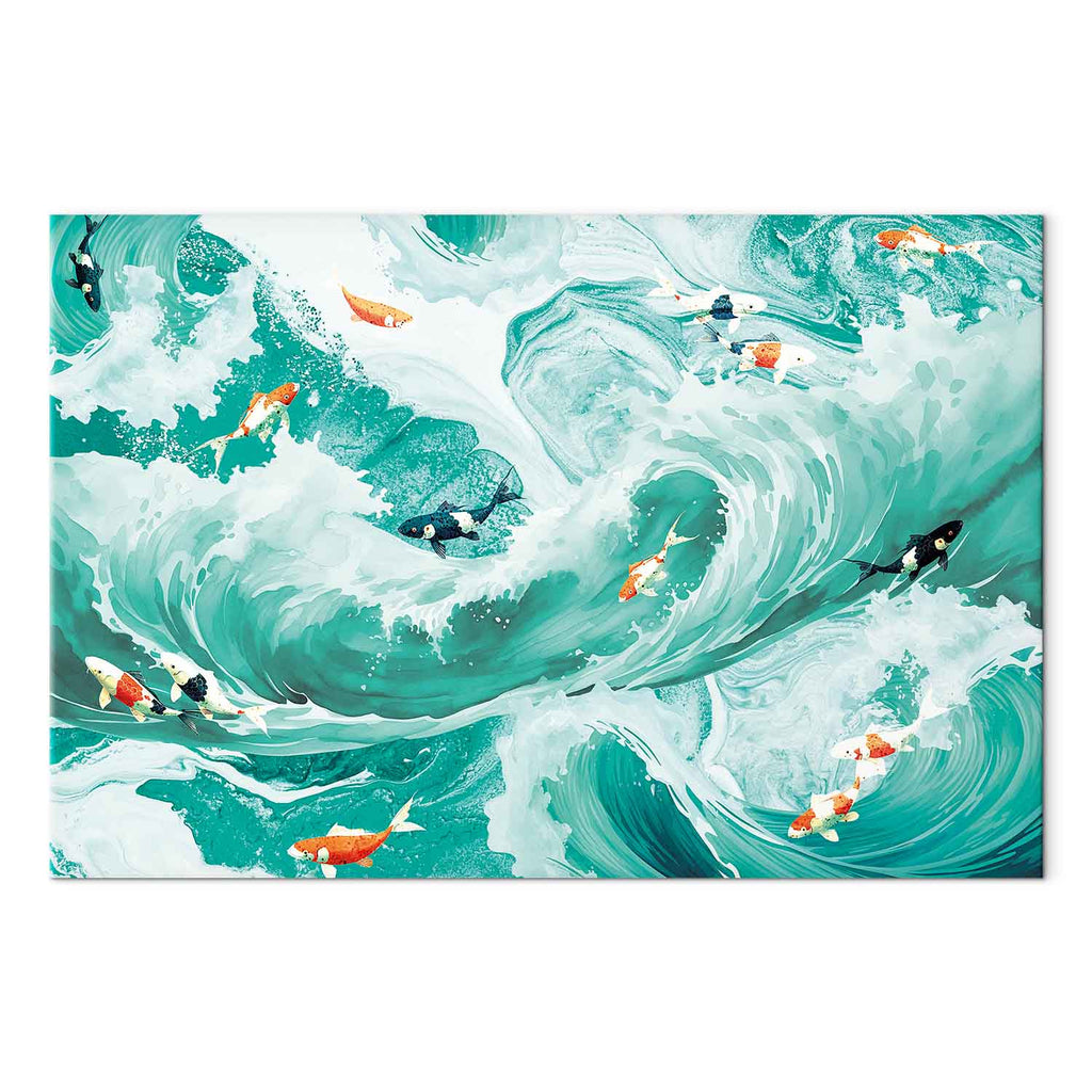 Japanese Fish and Waves Canvas Print