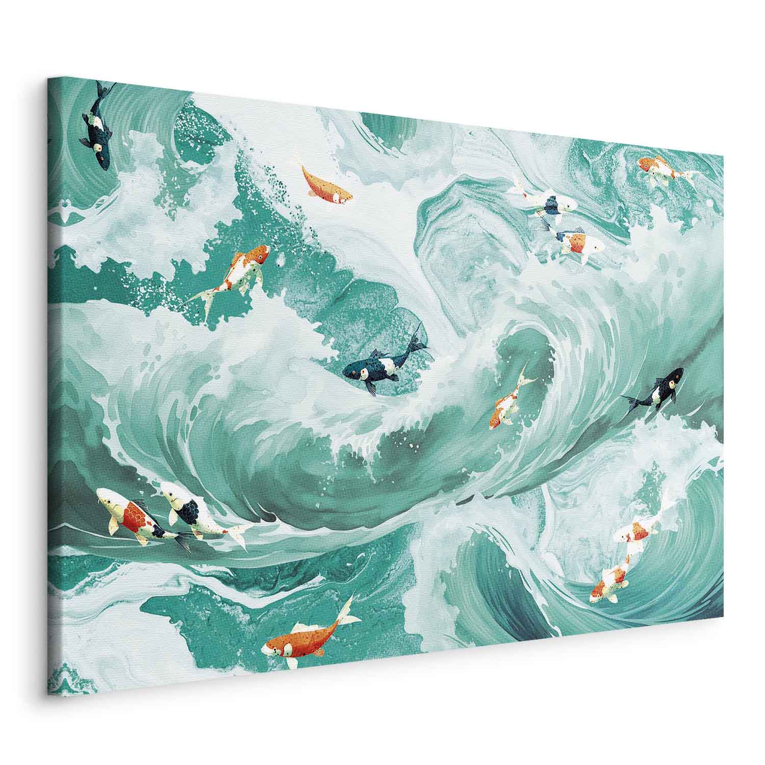 Japanese Fish and Waves Canvas Print