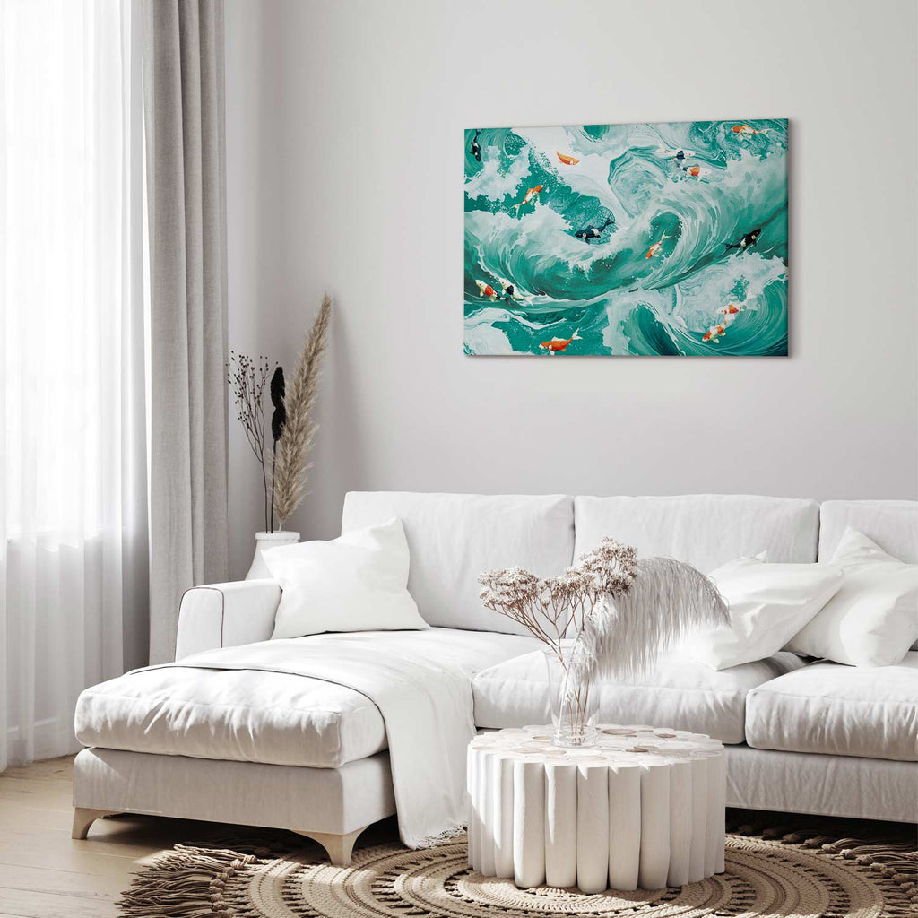 Japanese Fish and Waves Canvas Print