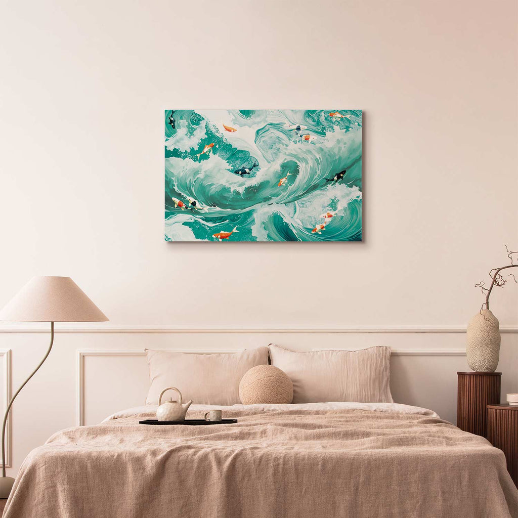 Japanese Fish and Waves Canvas Print